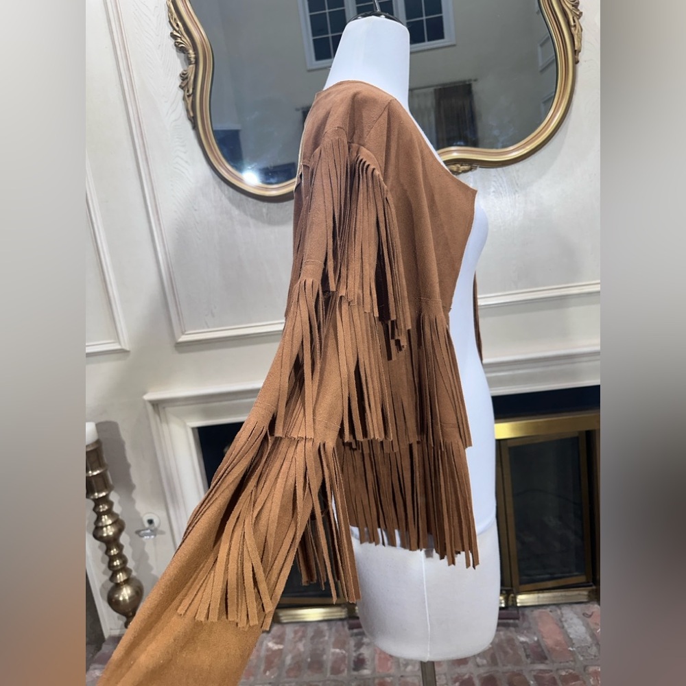 Vocal Faux Suede Fringe‎ Open Front Jacket – Size Small - Picture 12 of 15
